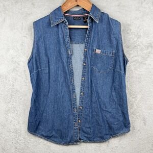 Northcrest Embroidered Flag Blue Denim Shirt Womens XL Americana Vintage 90s